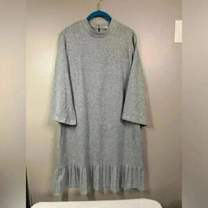 52 seven heather grey pleated drop waist long sleeve dress size XL